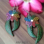 exotic hand carved wood earring painted